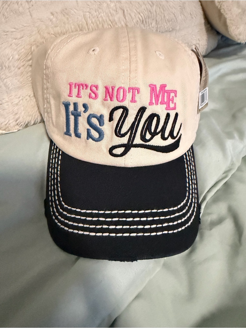 Cream & Black 'It's Not Me It's You' Embroidered Baseball Cap